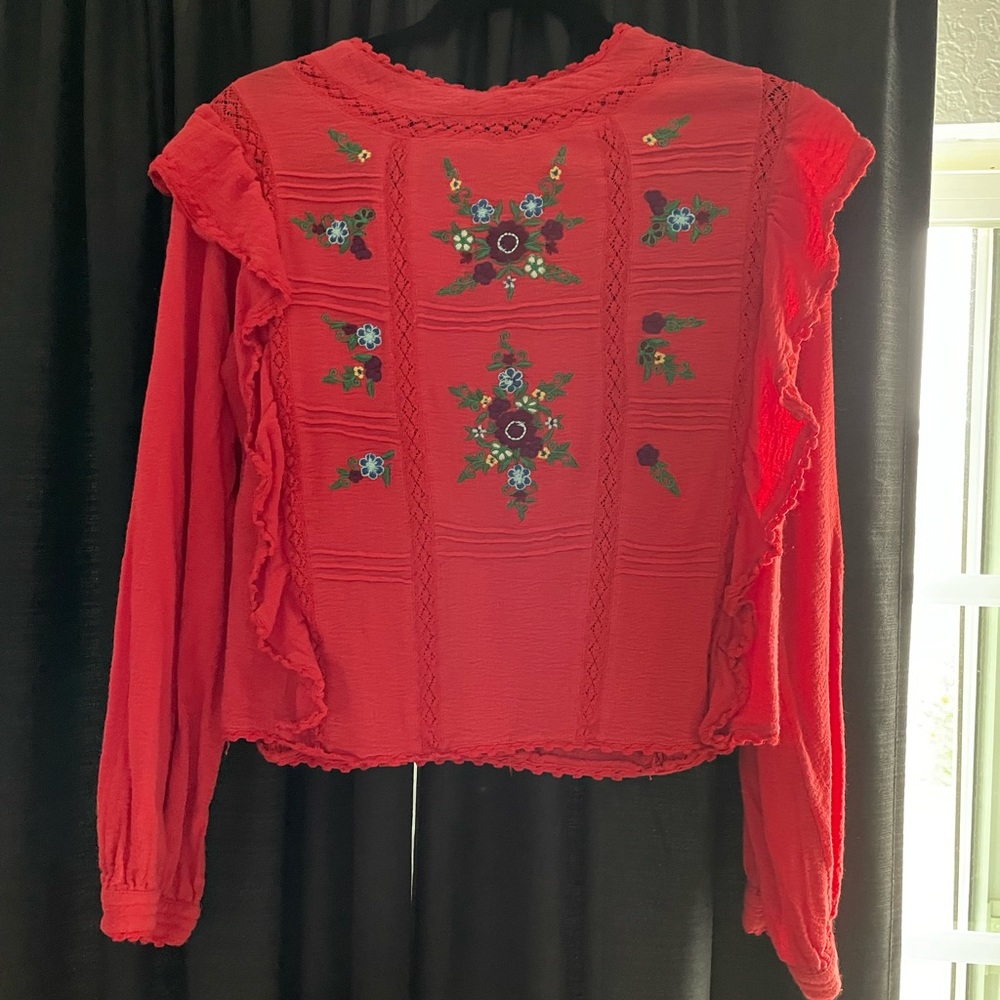 Free People Long Sleeve Ruffle Top